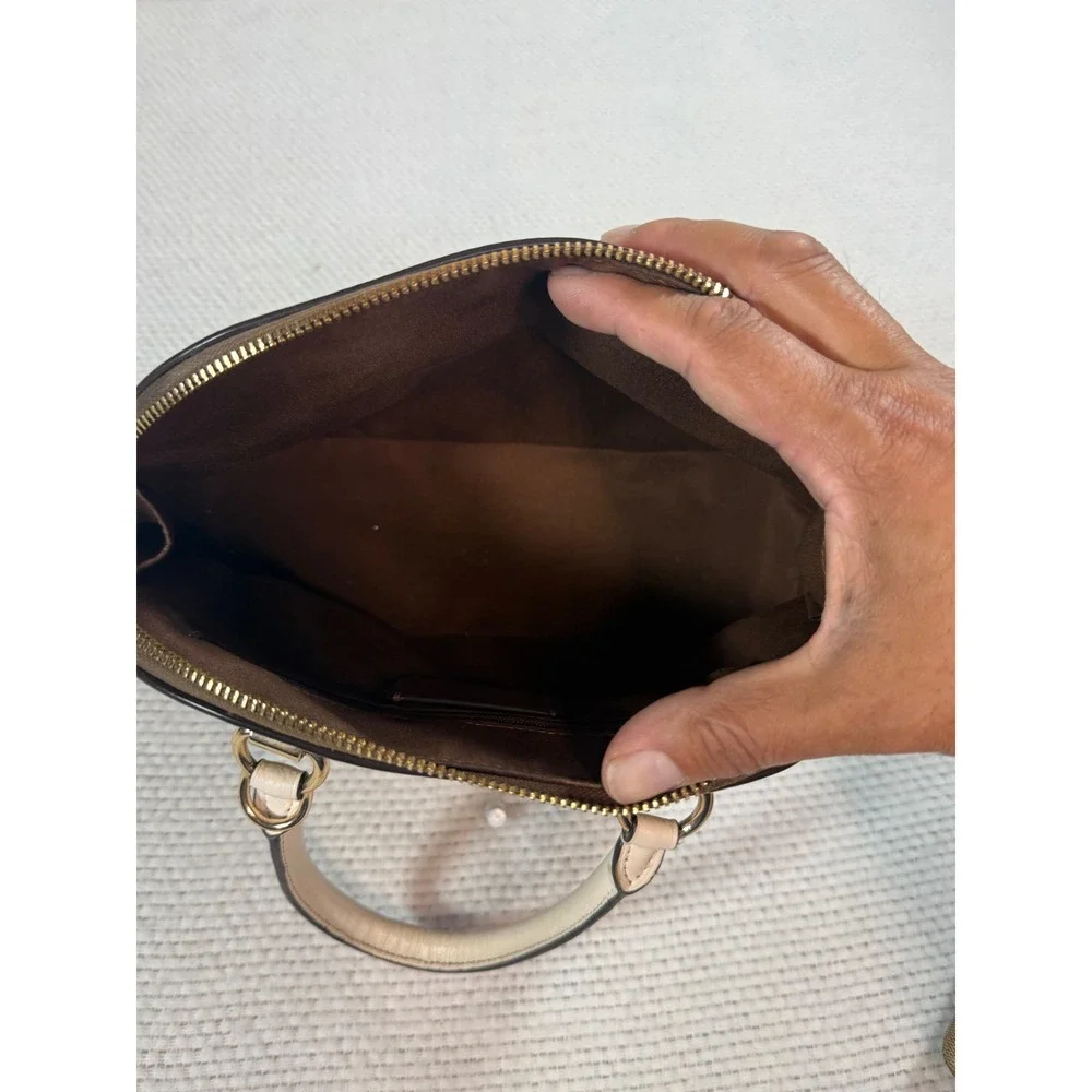 Coach Katy Dome Satchel and Wristlet Set Signature Canvas Brown Chalk C8499